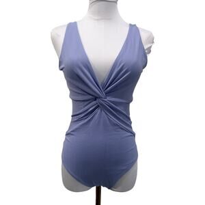 Susana Monaco Pastel Blue Twist Front Bodysuit Deep V Y2K Small NWT Sexy Spring